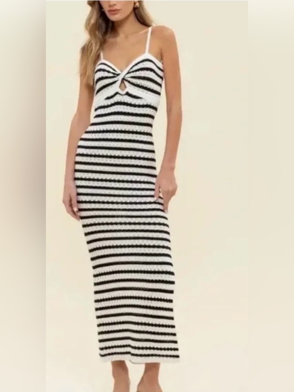 NWT-STUDIO By The Workshop Elora Cream/Black Khaki Knit MIDI Dress Sz: Medium